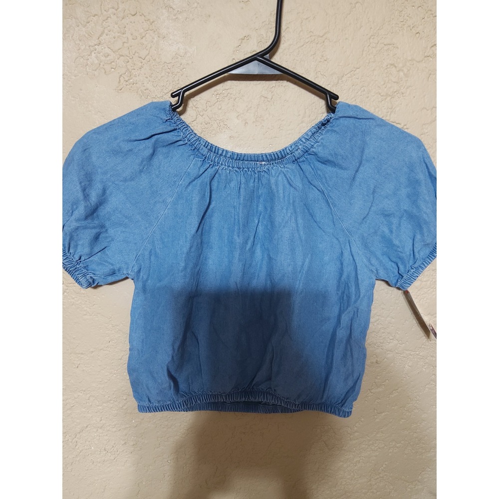 Cat & Jack Girls Blue Chambray Denim Puff Sleeve Crop Top Size M 8 NWT
